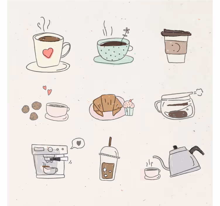 şirin elle çizilmiş kahve simgeleri modern coaster - TenStickers