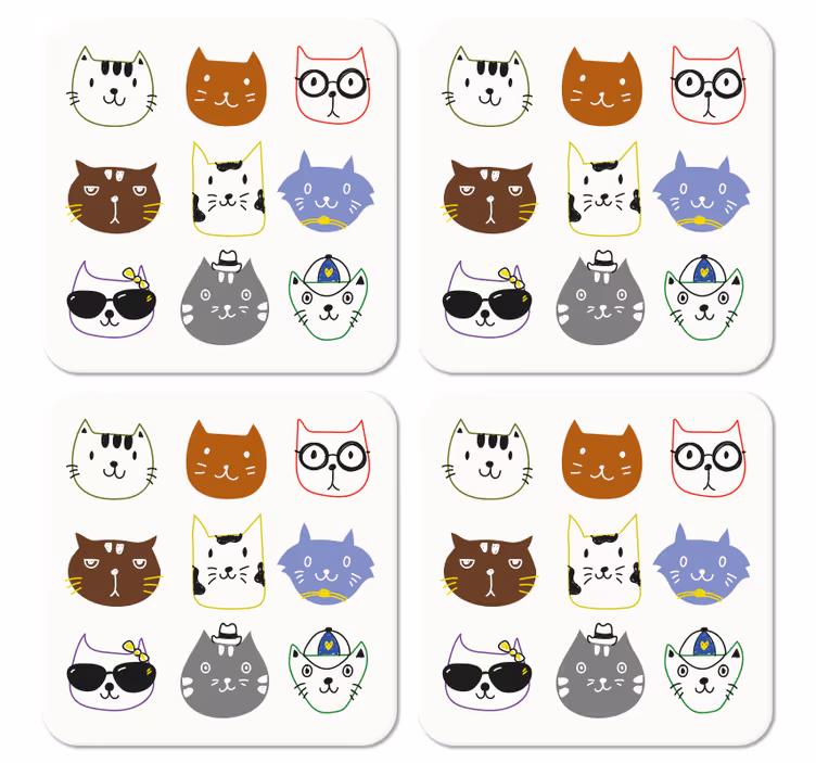 Sevimli renkli komik kediler inek bardak altlıkları - TenStickers