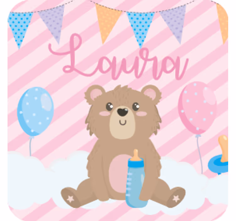 Sevimli ayı ile balonlu İsimli bardak altlığı - TenStickers
