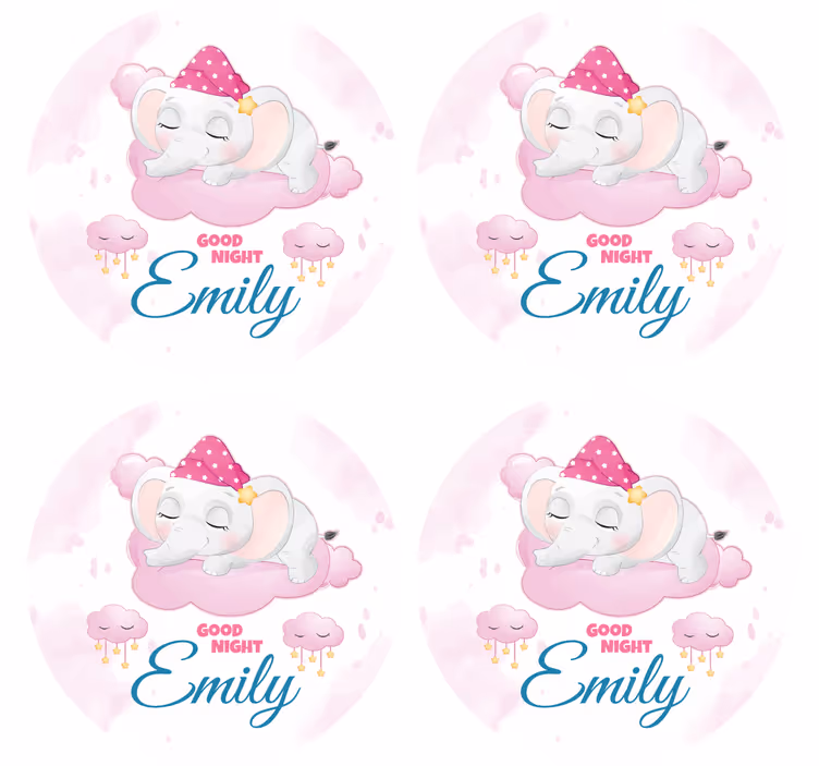 Sleepy elephant tasarımlı İsimli bardak altlığı - TenStickers