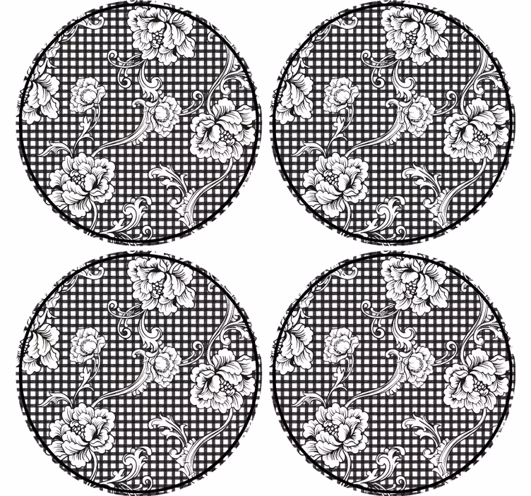 Bardak altlığı Çiçekli gingham deseni - TenStickers