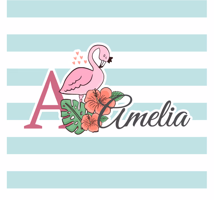 İsimli bardak altlığı - kişiye Özel flamingo Çiçekli - TenStickers