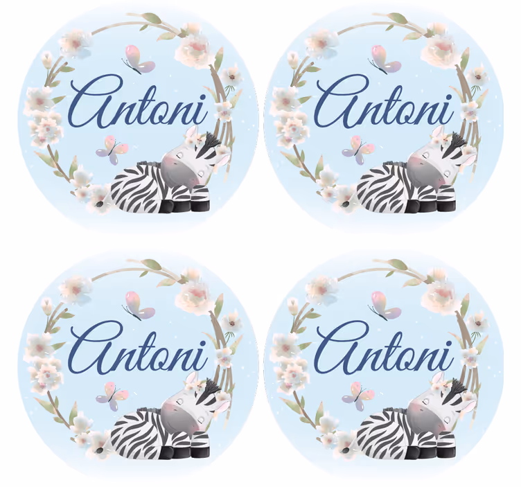 İsimli bardak altlığı - kişiye Özel zebra İllüstrasyonu - TenStickers
