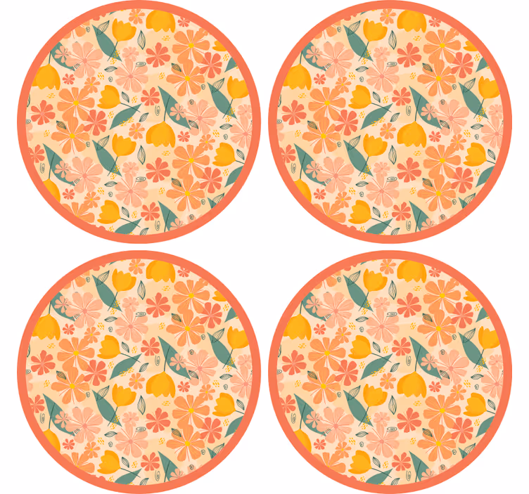 Bardak altlığı - Çiçek desenli yuvarlak yüzey - TenStickers
