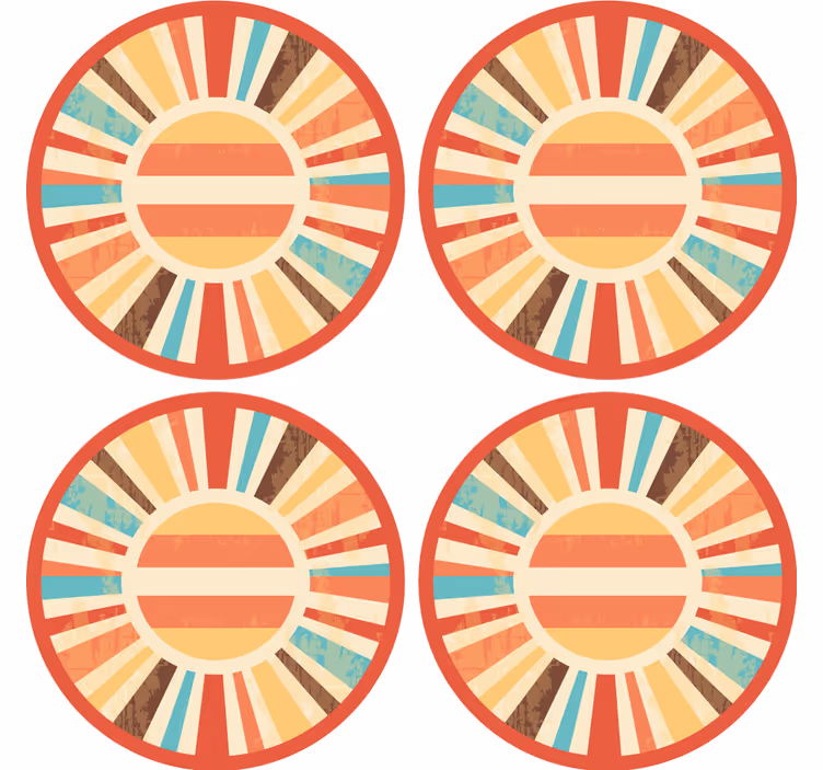 Renkli retro güneş ışınları vintage coaster - TenStickers