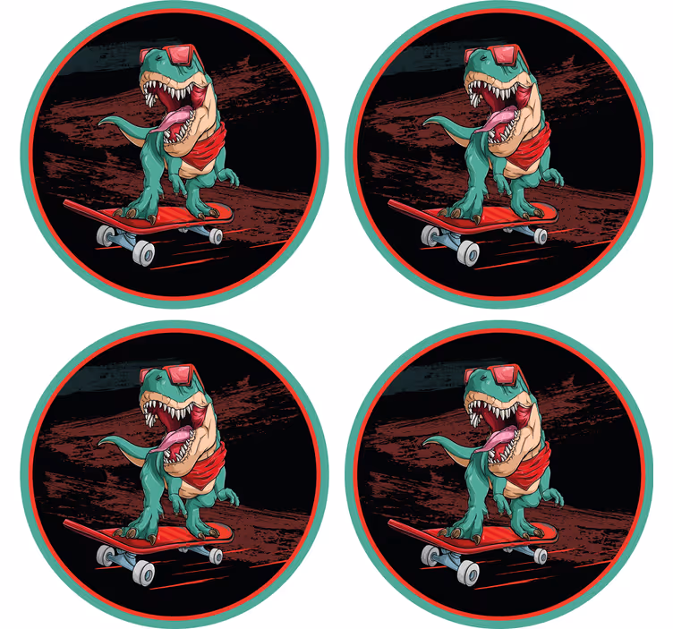 Ucube bardak altlığı - kaykay yapan dinozor grafiği - TenStickers