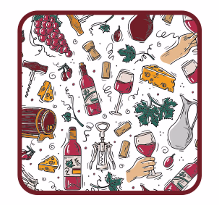 Bira bardak altlığı - Şarap Şişeleri Üzümler peynir - TenStickers