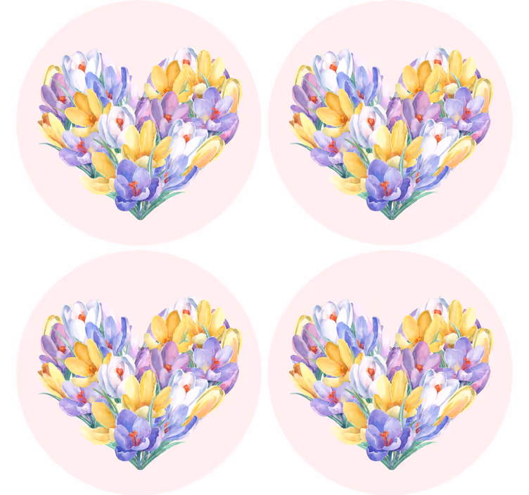 çiğdem çiçeği kalp tasarımı daha fazla bardak altlığı - TenStickers