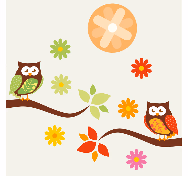 Ucube bardak altlığı renkli baykuşlar ve Çiçekler - TenStickers