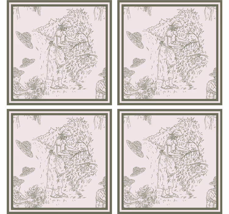 Yeşil coaster fransız vintage desen - TenStickers