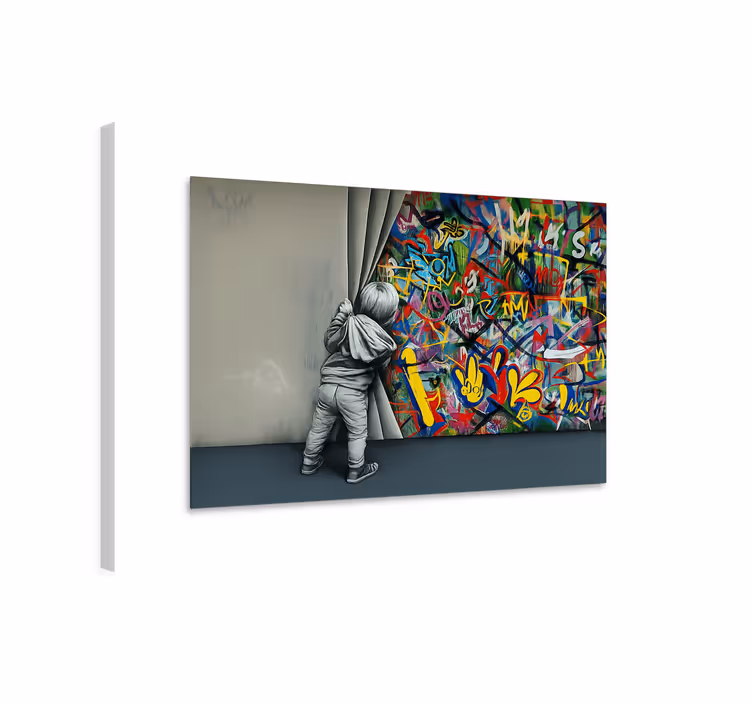 çocuk grafitiyi gözetliyor sanat tablo - TenStickers