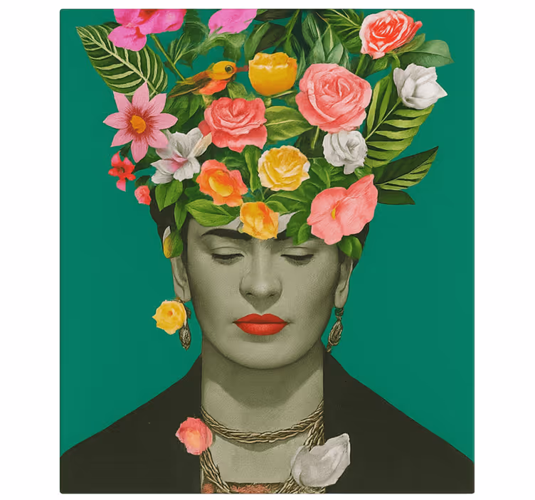 Frida kahlo renkli çiçekler sanat tablo - TenStickers