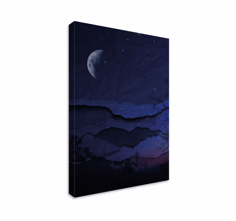 Mavi tablo - gece orijinal manzara ay ile - TenStickers