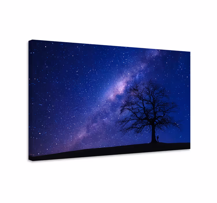 Mavi tablo 3d ağaç gece manzarası - TenStickers