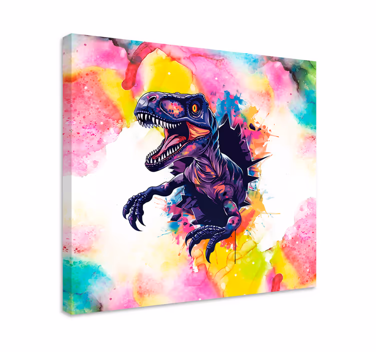 Dinozor kanvas tablo doygun renkli velociraptor - TenStickers