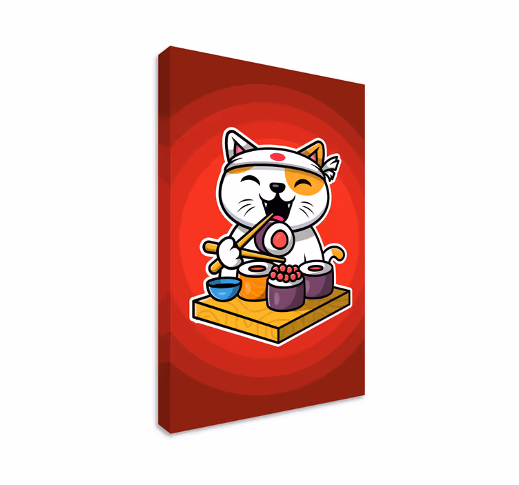 Kediler kanvas tablo sevimli kedi sushi yiyor - TenStickers