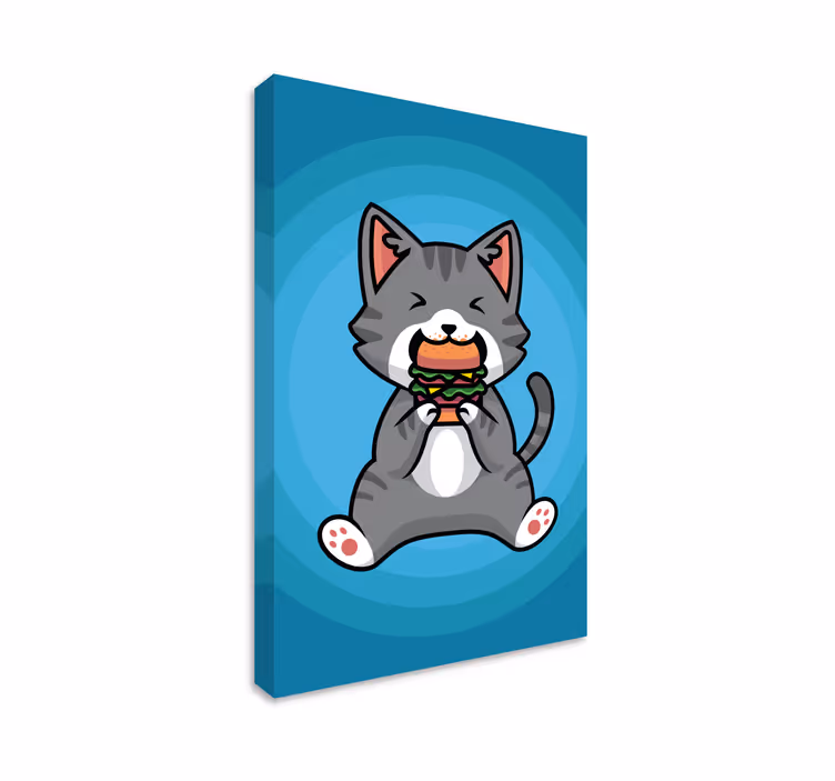 Kediler kanvas tablo - hamburger yiyen kedi - TenStickers