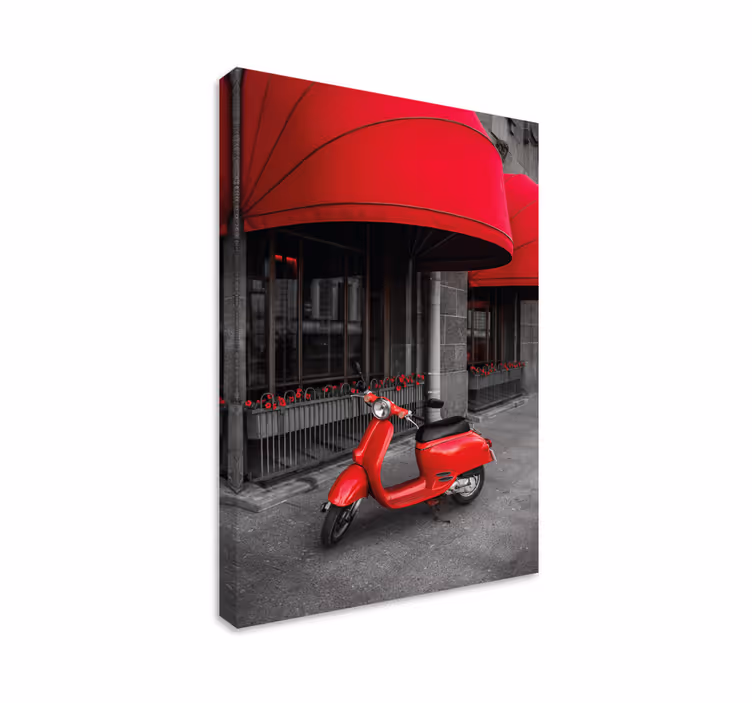 Park edilmiş kırmızı motorlu italyan scooter şehir tuval - TenStickers