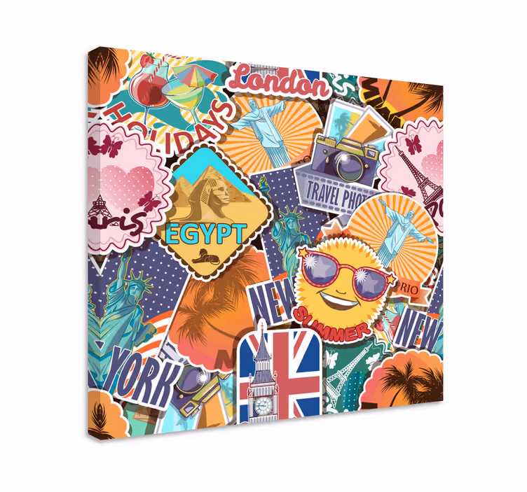 Seyahat tasarım canva retro tuval sanatı - TenStickers
