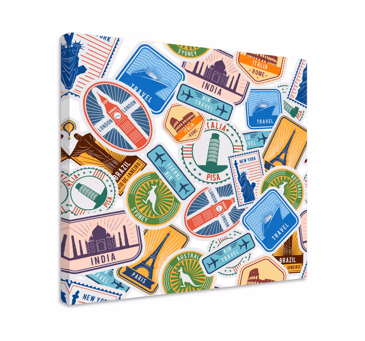 Küresel simge yapılar kolajı tablo - TenStickers