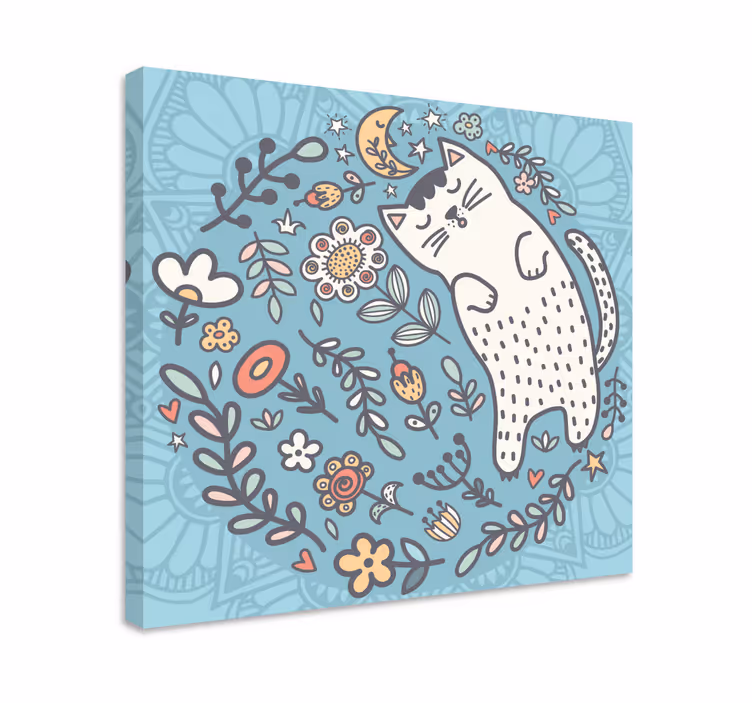 Sevimli kedi mandala tuval duvar sanatı - TenStickers
