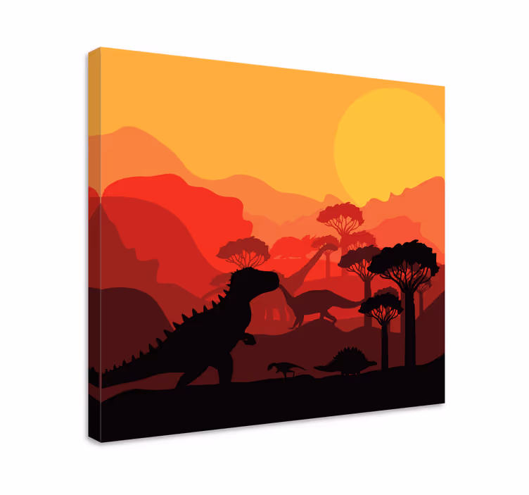 Dinozor kanvas tablo - dinozor silueti manzarası - TenStickers
