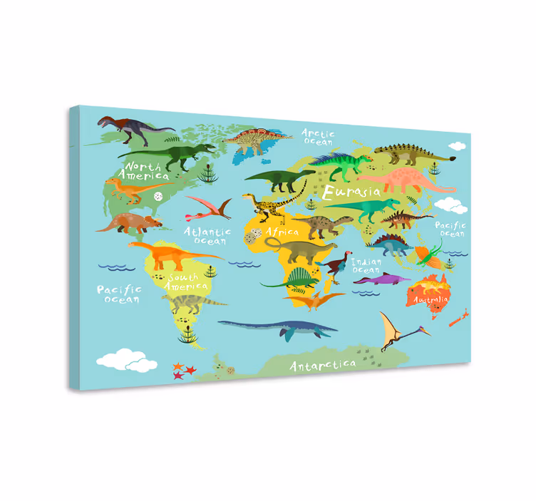 Dinozorlar dünya haritası çocuklar için kanvas baskılar - TenStickers