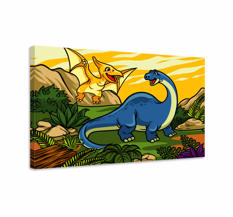 Manzara tuval sanatı ile çocuklar dinozor - TenStickers