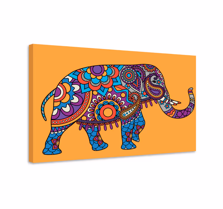 çok renkli mandala filler tuvalde yürüyen - TenStickers
