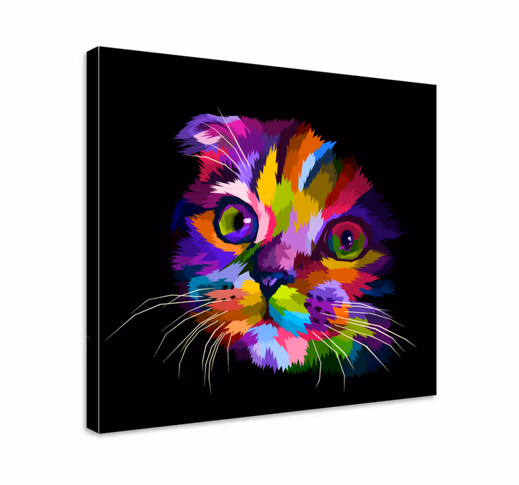 Tuval baskı boyalı gökkuşağı kedi - TenStickers