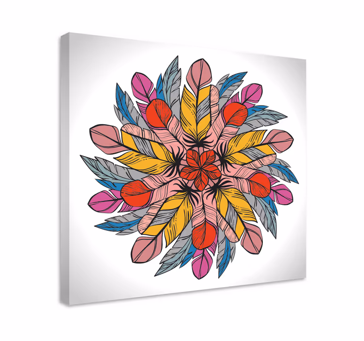 Mandala tüylerden yapılmış tuval duvar sanatı - TenStickers