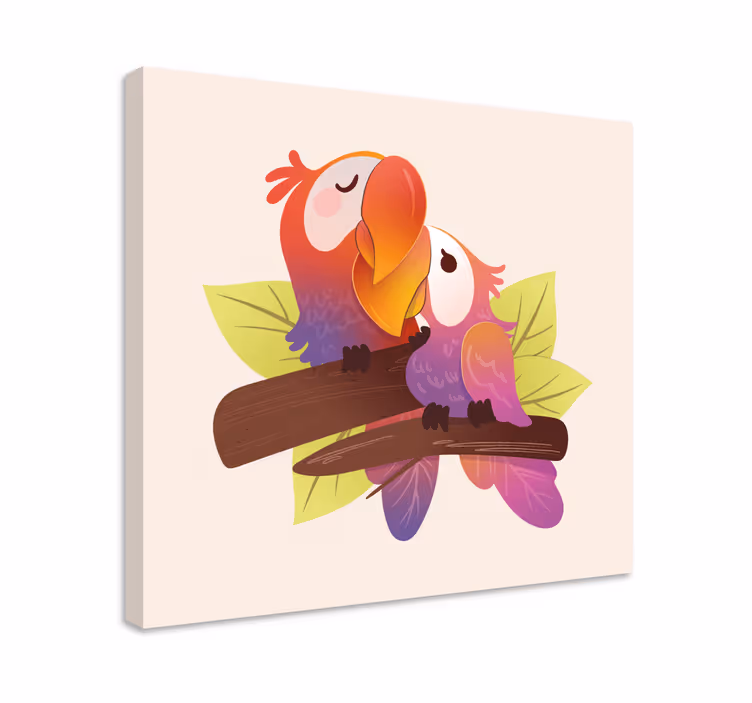 Kediler kanvas tablo - sevimli papağan sarılması - TenStickers