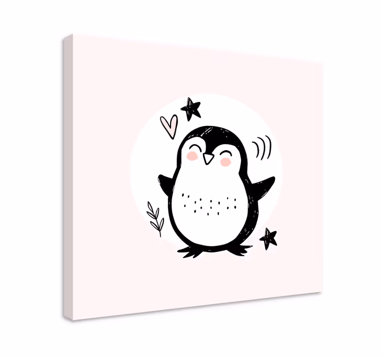Sevimli çizilmiş bebek penguen doodle kreş tuval - TenStickers