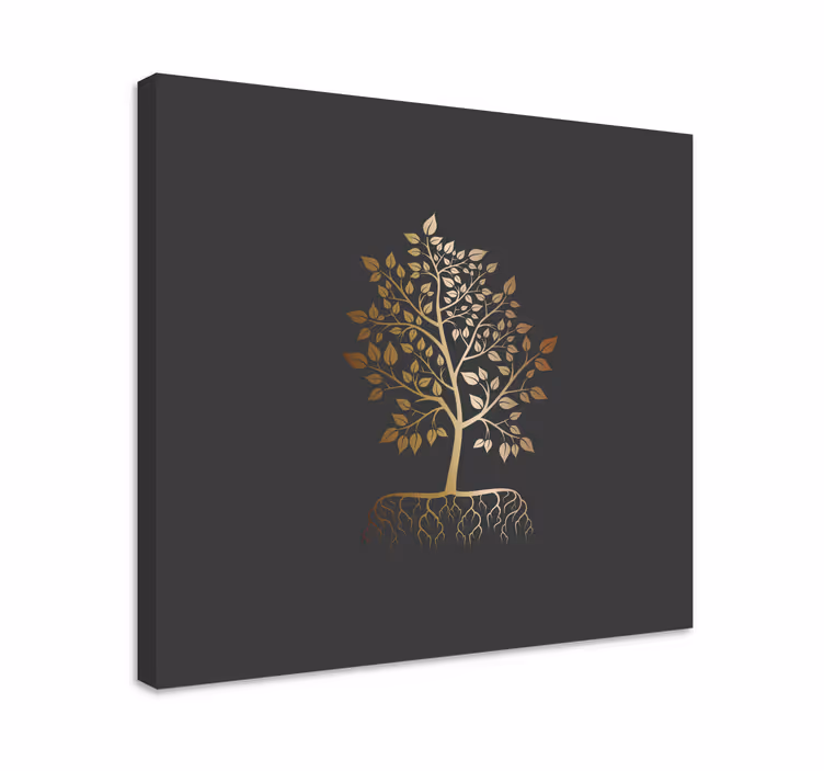 Kökleri ile altın ağaç duvar sanatı tuval - TenStickers