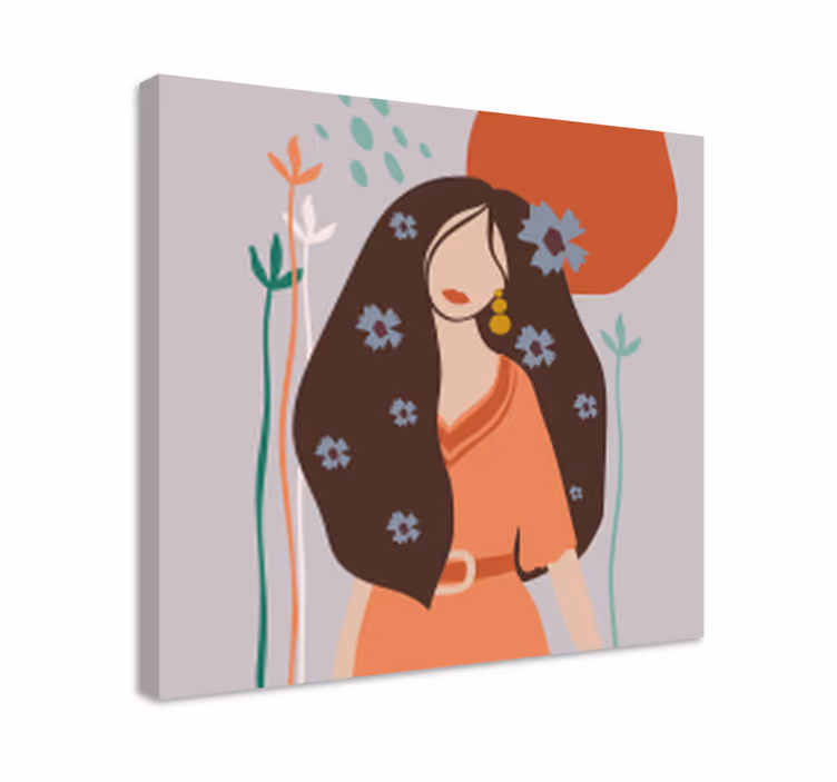 Kare arka plan çiçek tuvali olan kadın - TenStickers