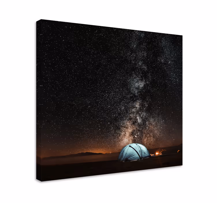 Dağ manzarası tuvalinde gece kampı - TenStickers