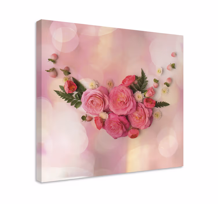Çiçekler ve bitkiler kanvas tablo pembe Çiçek buketi - TenStickers