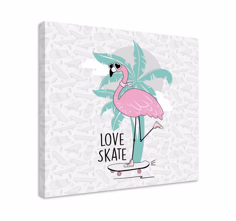 Hayvanlar tablo flamingo kaykay yapıyor - TenStickers