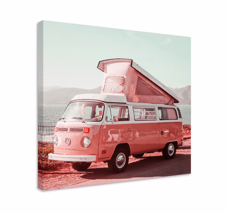 Pembe bağbozumu minibüs retro tuval sanatı - TenStickers