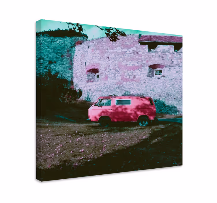 Pembe araba ve pembe kale yatak odası duvar resimleri - TenStickers
