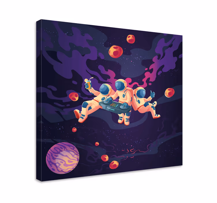 Sıkışma karikatür astronotlar kreş tuval - TenStickers