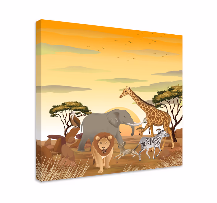 Bitkiler kreş tuval ile afrika hayvanları - TenStickers