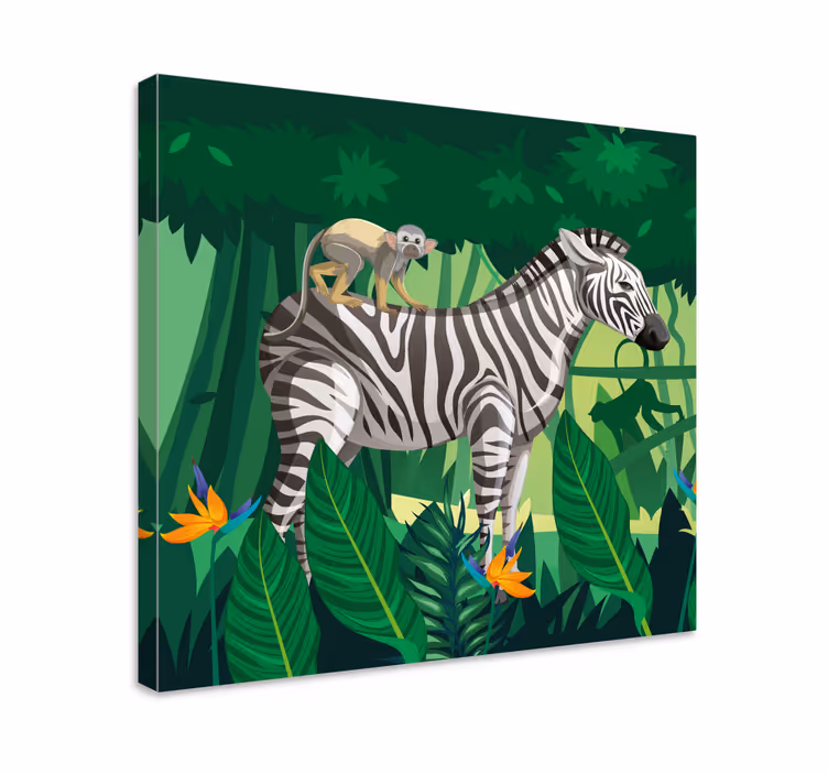 Zürafa zebra ve maymun kreş tuvali - TenStickers