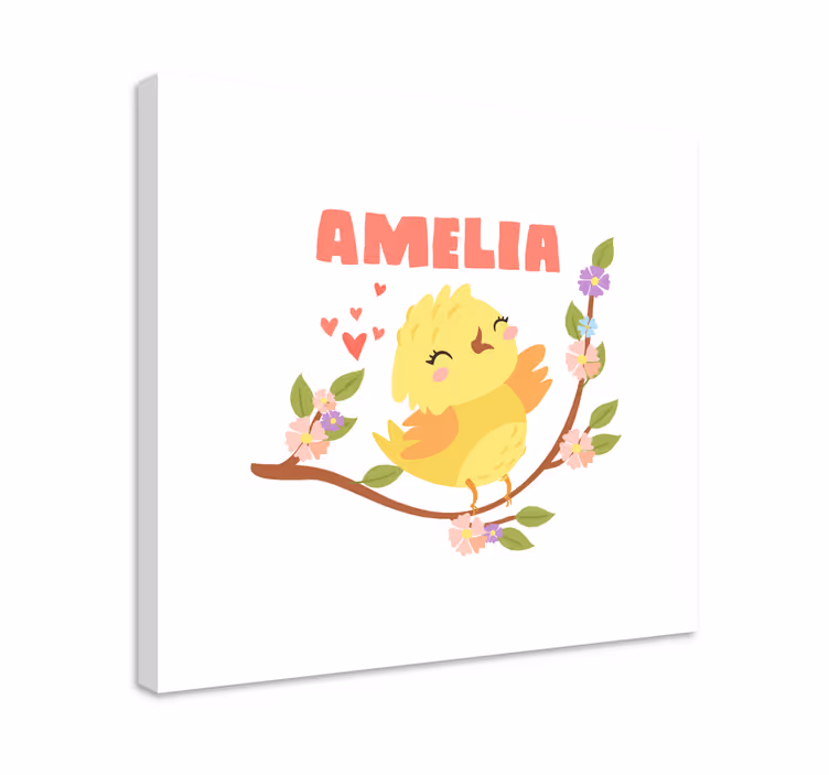 Isim ve çiçekler kuş tuval ile bebek civciv - TenStickers