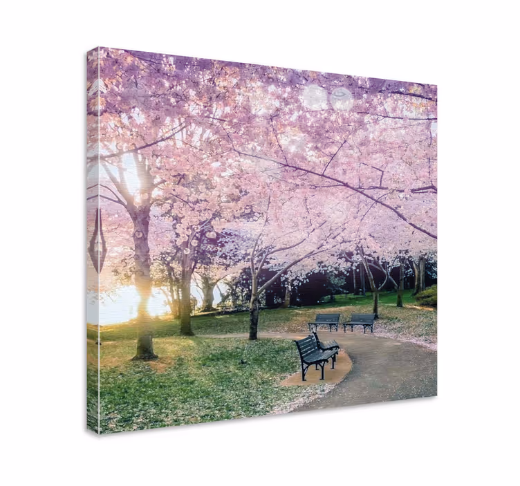 Ağaçlarda pembe çiçekli bahçe çiçek tuvali - TenStickers