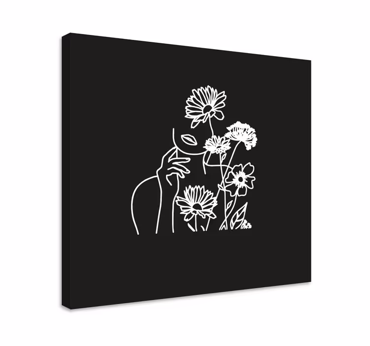 Kadın ve ayçiçekleri minimalist çiçek tuvali - TenStickers