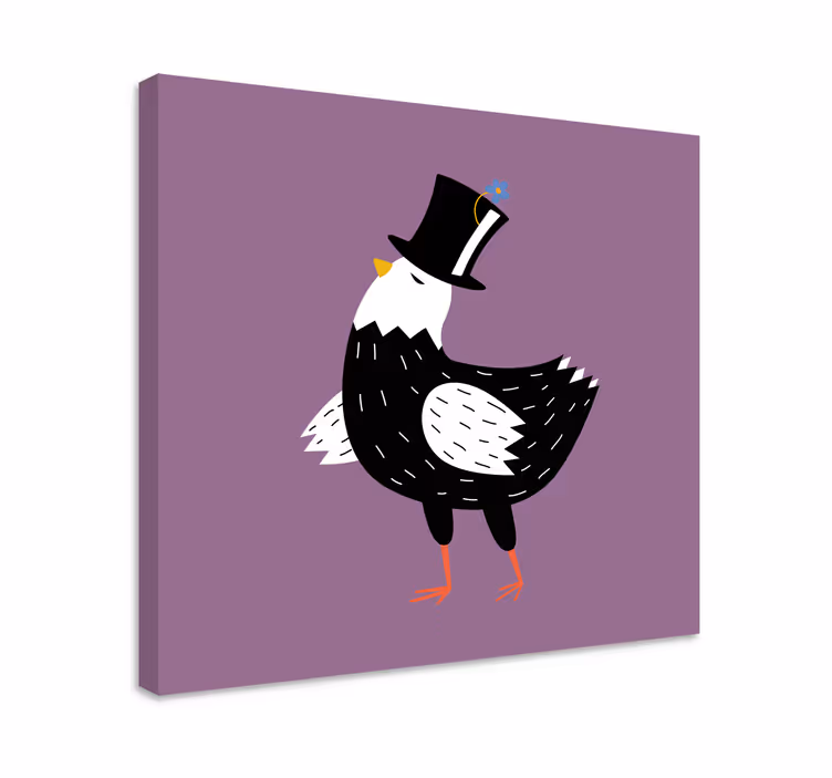 şapka kuş tuval sanat ile siyah beyaz civciv - TenStickers