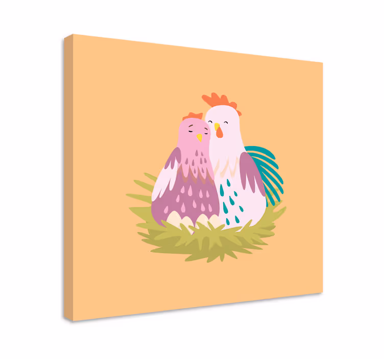 Pembe çift civciv kuş tuval sanatı - TenStickers