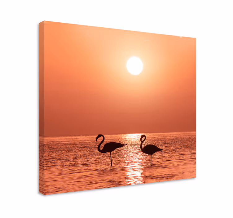 Gün batımı tuval resimleri sanat ile güzel flamingo - TenStickers