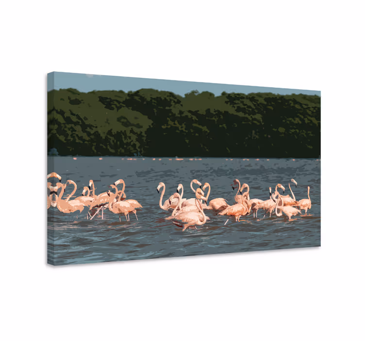 Kuş tablo flamingo sürüsü formasyonu - TenStickers